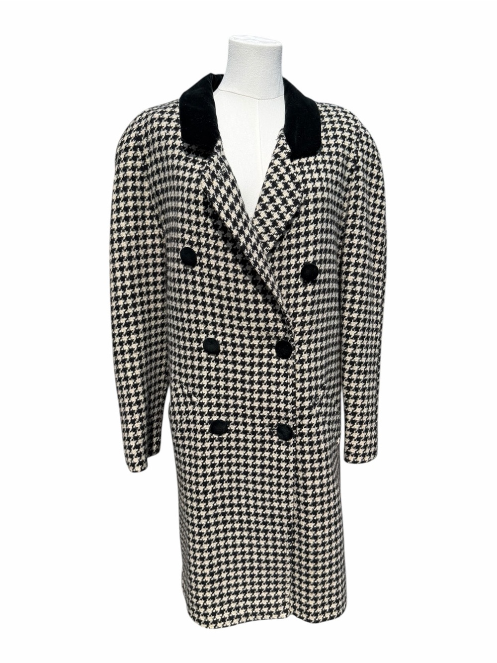 The Limited Vintage 90s Wool Houndstooth Coat Women 4 Double Breasted Velvet